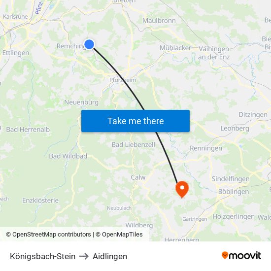 Königsbach-Stein to Aidlingen map