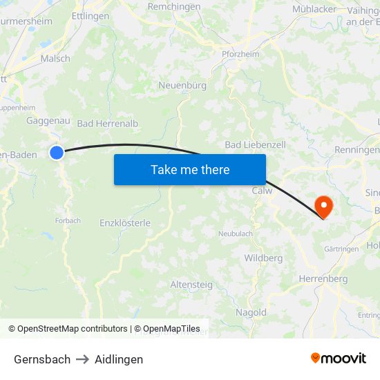 Gernsbach to Aidlingen map