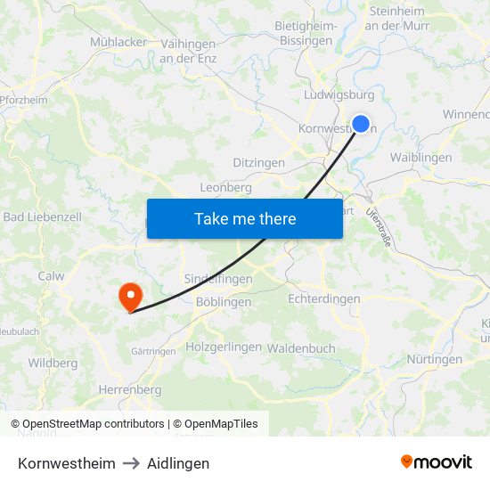 Kornwestheim to Aidlingen map