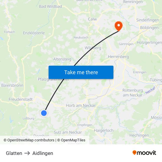 Glatten to Aidlingen map