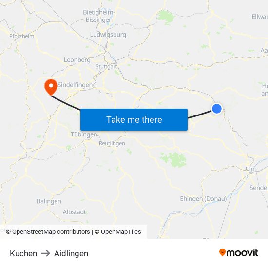 Kuchen to Aidlingen map