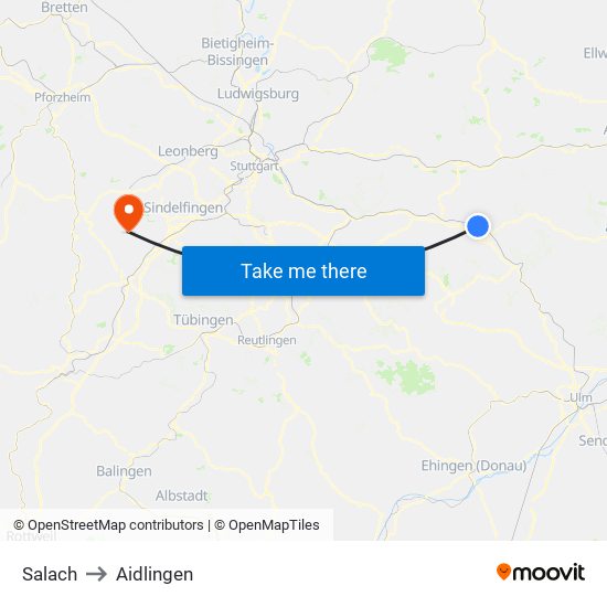 Salach to Aidlingen map