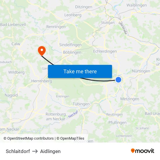 Schlaitdorf to Aidlingen map