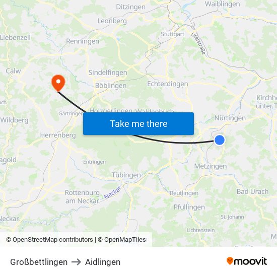 Großbettlingen to Aidlingen map