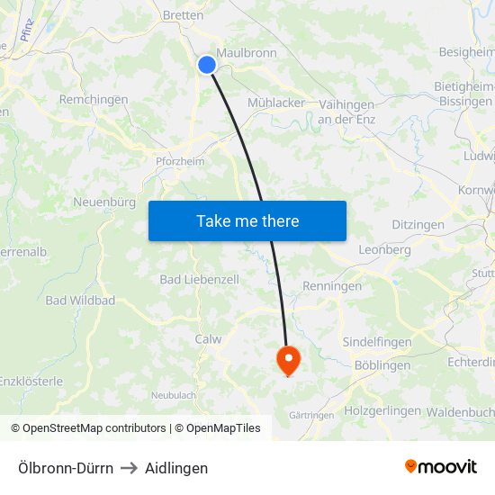 Ölbronn-Dürrn to Aidlingen map