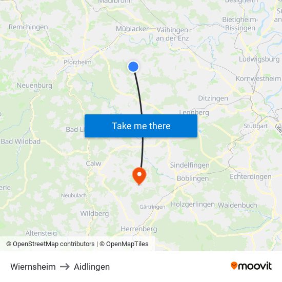 Wiernsheim to Aidlingen map