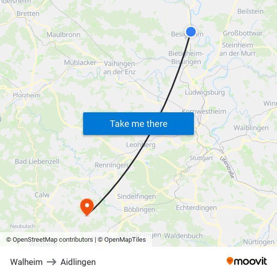 Walheim to Aidlingen map