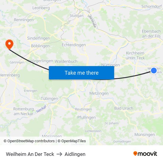 Weilheim An Der Teck to Aidlingen map