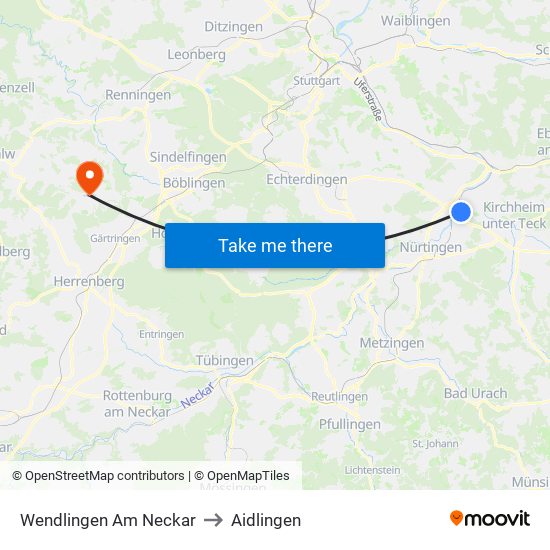 Wendlingen Am Neckar to Aidlingen map