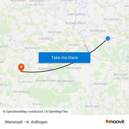 Weinstadt to Aidlingen map