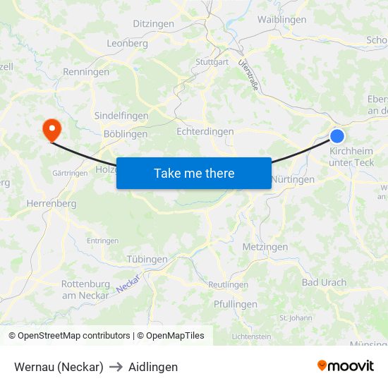 Wernau (Neckar) to Aidlingen map