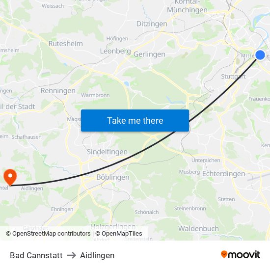 Bad Cannstatt to Aidlingen map