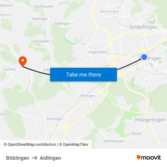 Böblingen to Aidlingen map