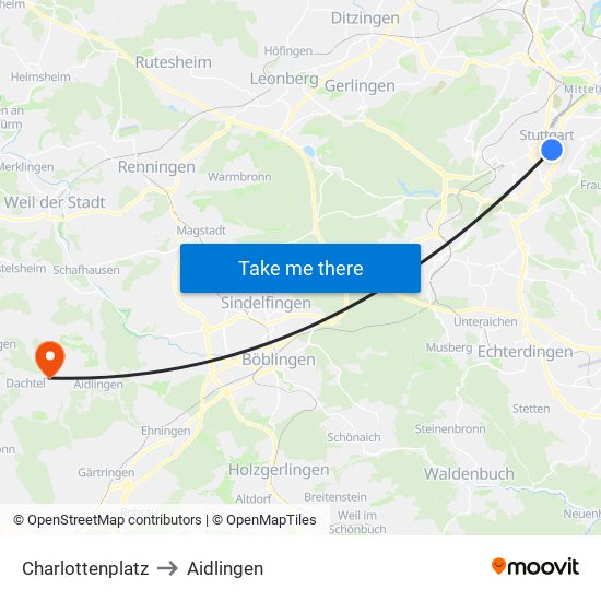 Charlottenplatz to Aidlingen map