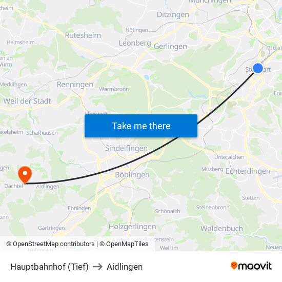 Hauptbahnhof (Tief) to Aidlingen map