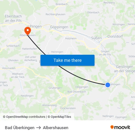 Bad Überkingen to Albershausen map