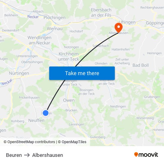 Beuren to Albershausen map