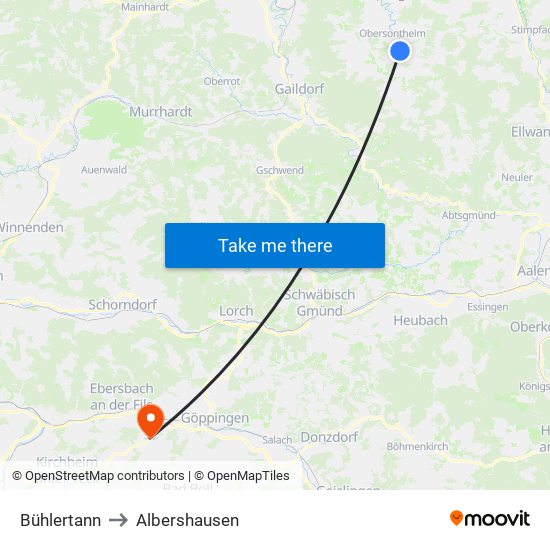 Bühlertann to Albershausen map