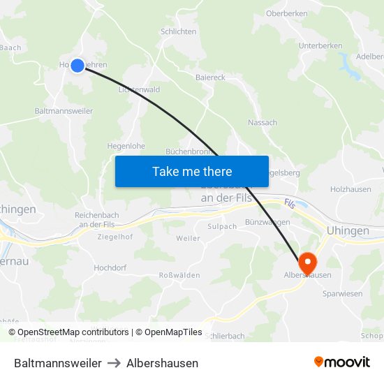 Baltmannsweiler to Albershausen map