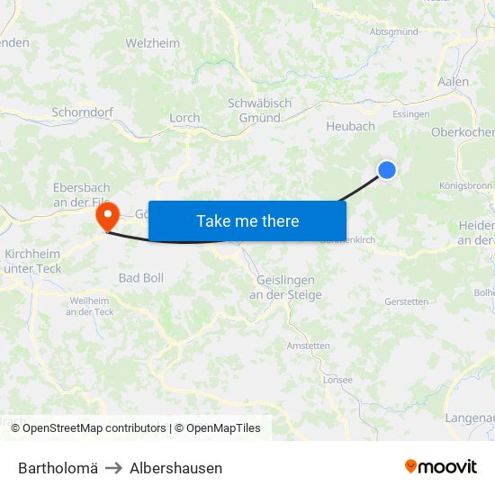 Bartholomä to Albershausen map