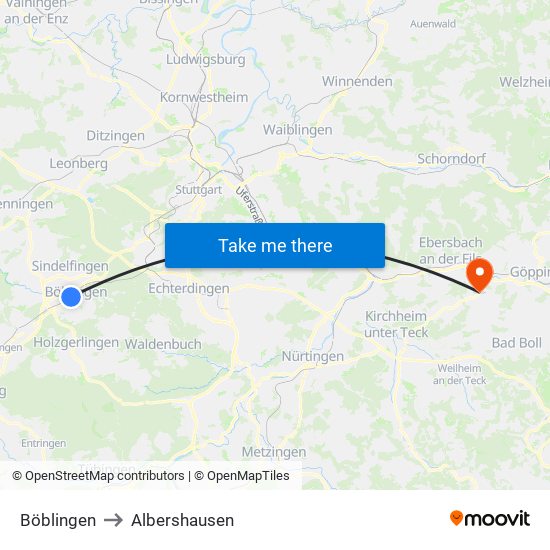 Böblingen to Albershausen map