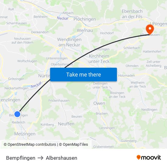 Bempflingen to Albershausen map