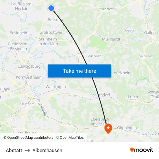 Abstatt to Albershausen map