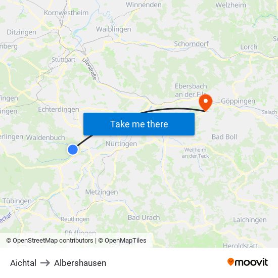Aichtal to Albershausen map