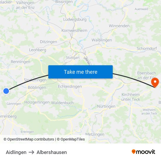 Aidlingen to Albershausen map