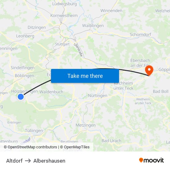 Altdorf to Albershausen map