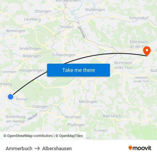 Ammerbuch to Albershausen map