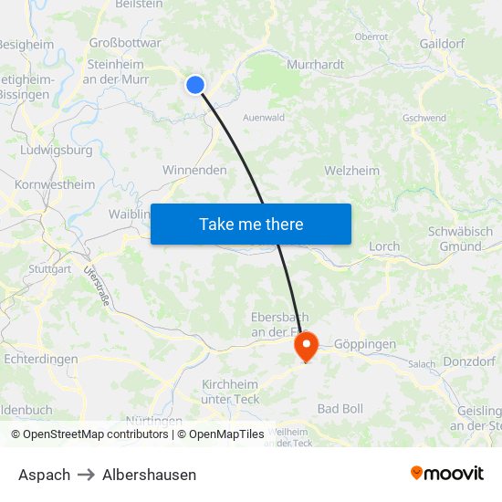 Aspach to Albershausen map