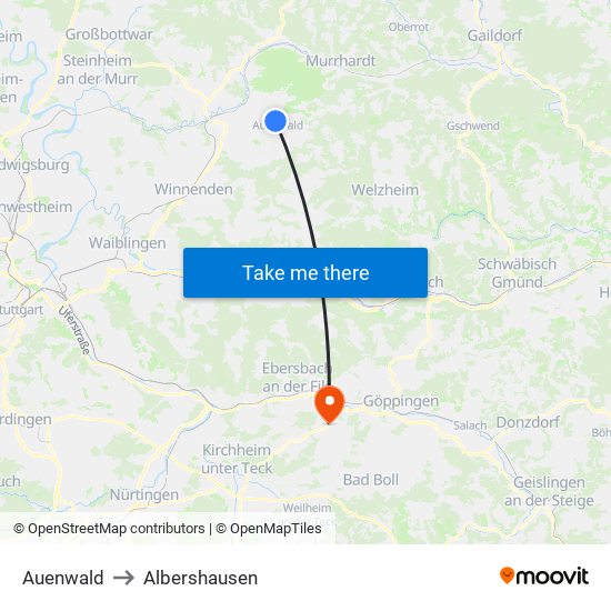 Auenwald to Albershausen map