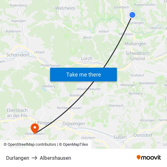 Durlangen to Albershausen map