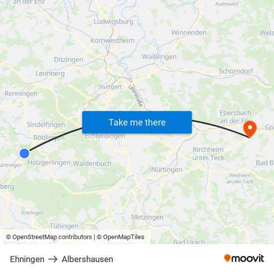 Ehningen to Albershausen map