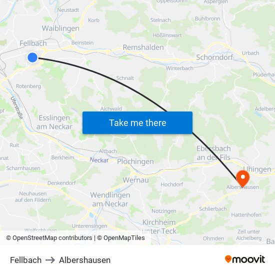 Fellbach to Albershausen map