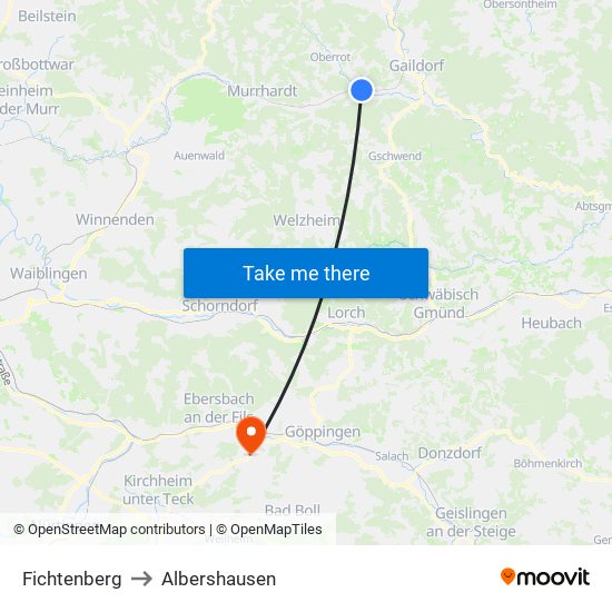 Fichtenberg to Albershausen map