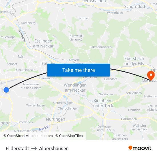Filderstadt to Albershausen map