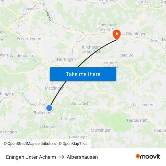 Eningen Unter Achalm to Albershausen map