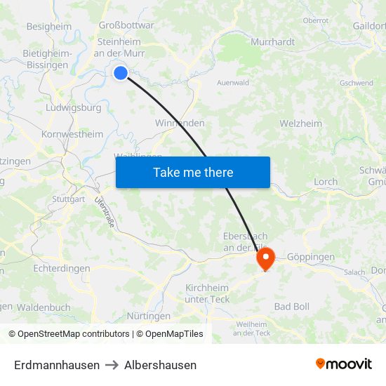 Erdmannhausen to Albershausen map