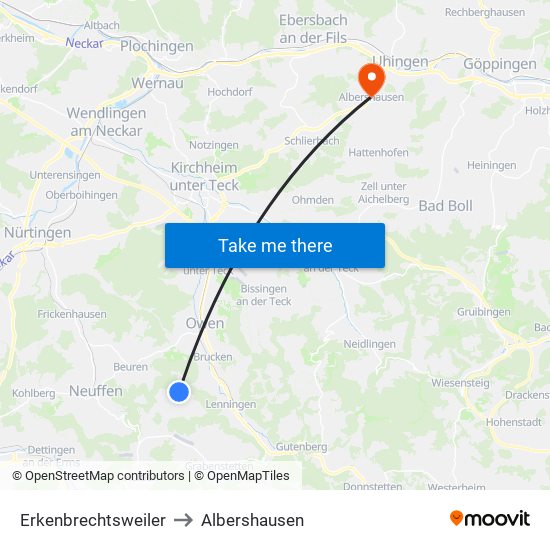 Erkenbrechtsweiler to Albershausen map