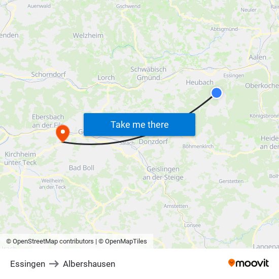 Essingen to Albershausen map