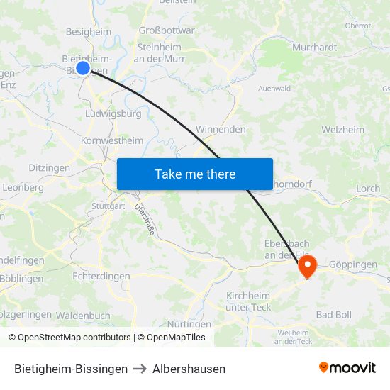 Bietigheim-Bissingen to Albershausen map