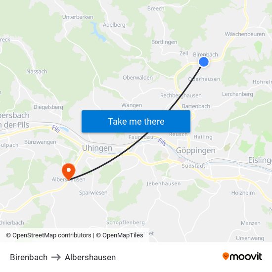 Birenbach to Albershausen map