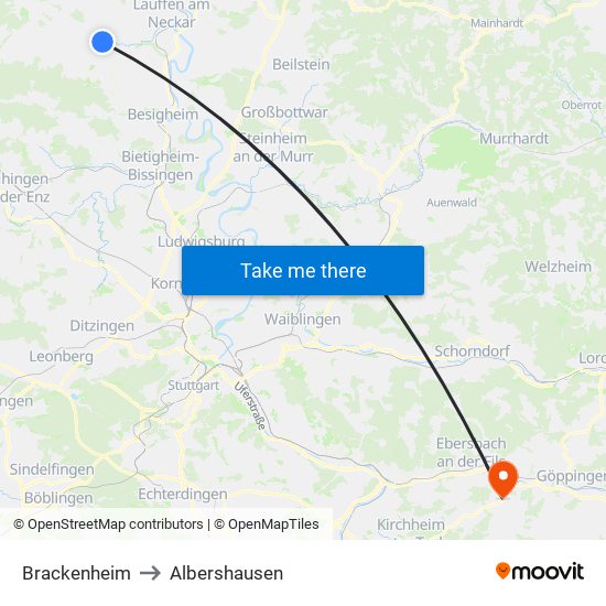 Brackenheim to Albershausen map