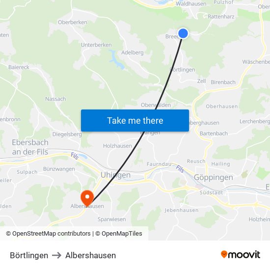 Börtlingen to Albershausen map