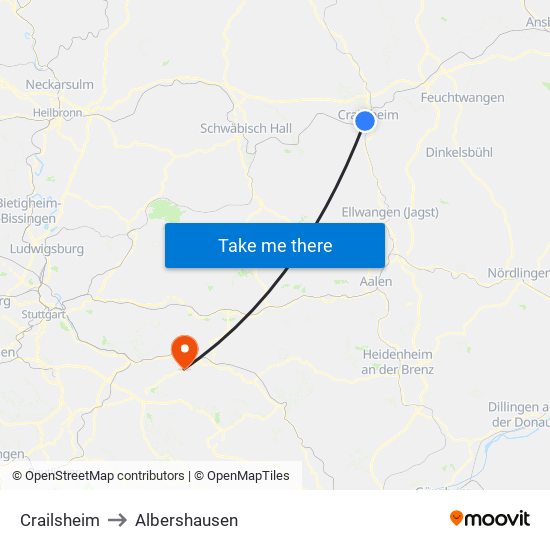 Crailsheim to Albershausen map