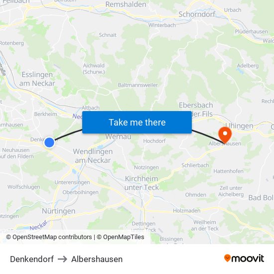 Denkendorf to Albershausen map