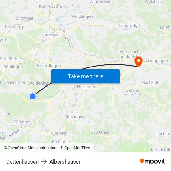 Dettenhausen to Albershausen map