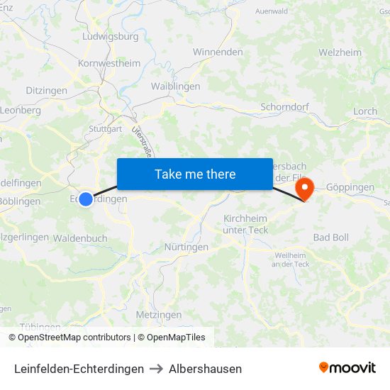 Leinfelden-Echterdingen to Albershausen map